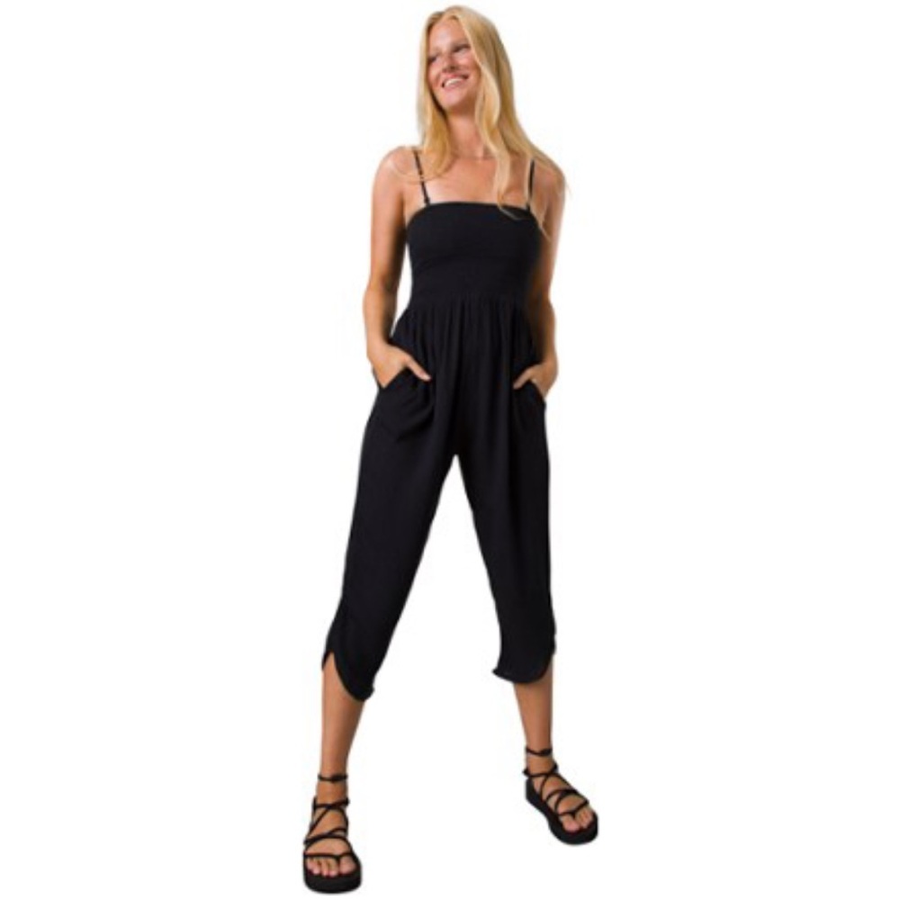 Prana Fernie Cropped Romper Jumpsuit in Black